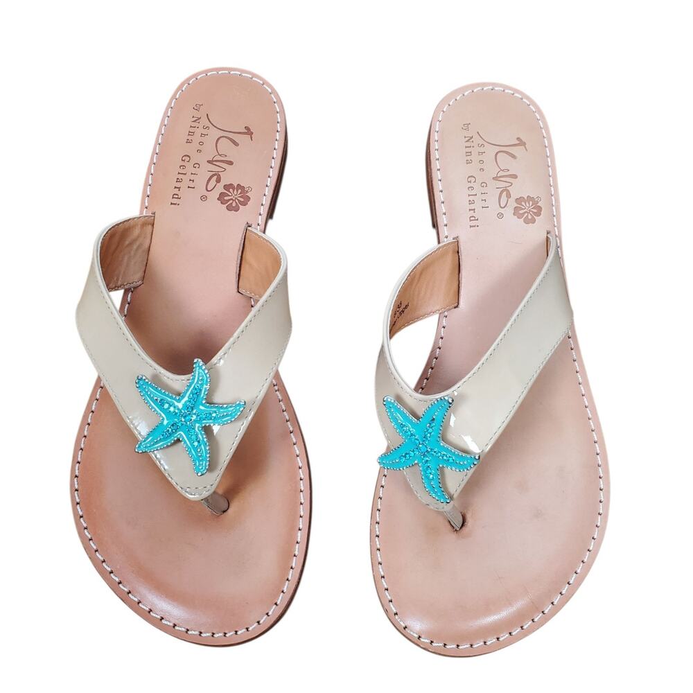Juno Shoe Girl Maya Jeweled Starfish Thong Sandals EU 38 US 8 Leather Tan Shoe - Picture 2 of 11